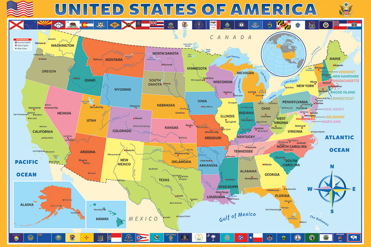 Map of the United States of America - Athena Posters