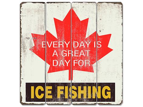 Great day for ice Fishing Vintage Wooden Sign - Athena Posters