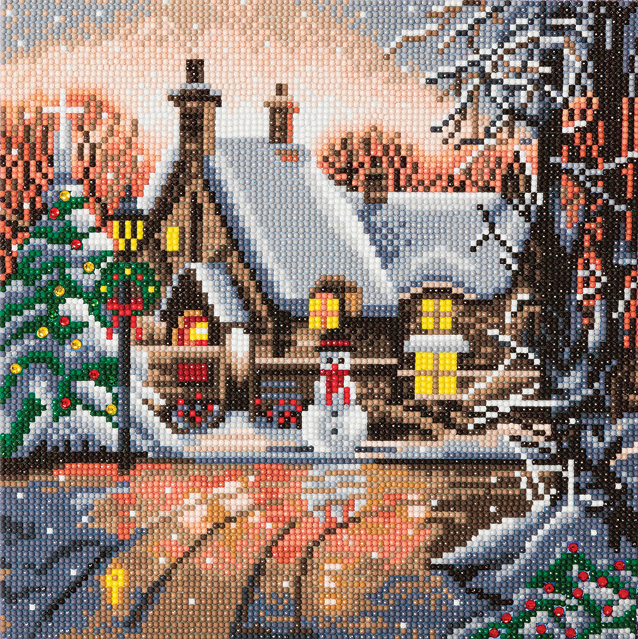 Snowman Cottage Crystal Art Kit Medium